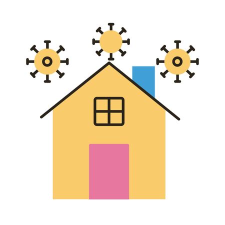 house with covid19 particles stay at home flat style vector illustration designのイラスト素材