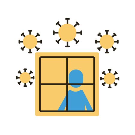 man in window stay at home flat style icon vector illustration designのイラスト素材