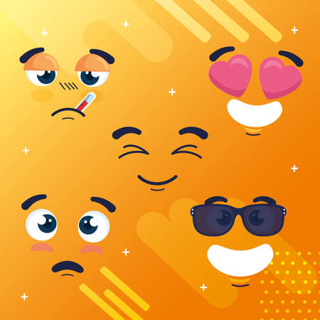 set faces of emojis, emojis and expressions faces vector illustration designのイラスト素材
