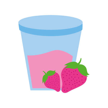 fresh strawberry fruits in cup plastic vector illustration designのイラスト素材