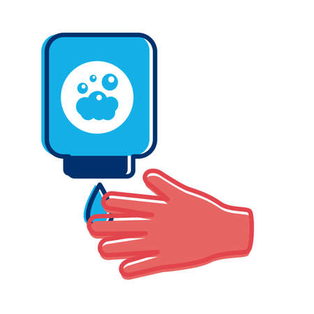 hand with antibacterial soap bottle flat style vector illustration designのイラスト素材