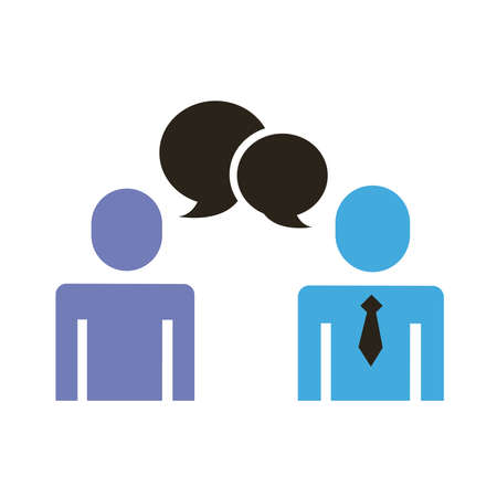 businessmen couple figures with speech bubble flat style icon vector illustration designのイラスト素材