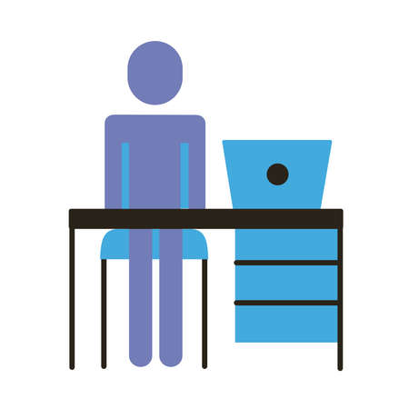 businessman figure working in laptop flat style icon vector illustration designのイラスト素材