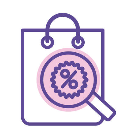 shopping bag with percent symbol and magnifyng glass line style vector illustration designのイラスト素材