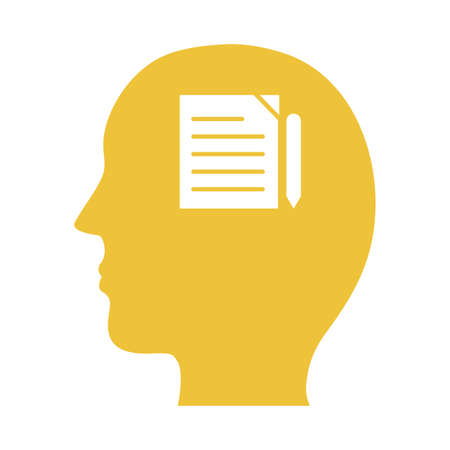 profile with paper and pencil mental health silhouette style icon vector illustration designのイラスト素材