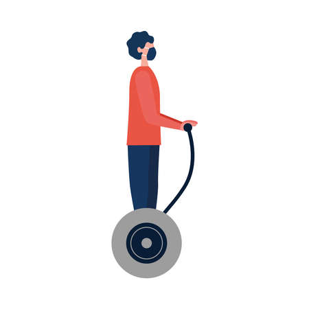 Man with mask on hoverboard design of medical care and covid 19 virus theme Vector illustrationのイラスト素材