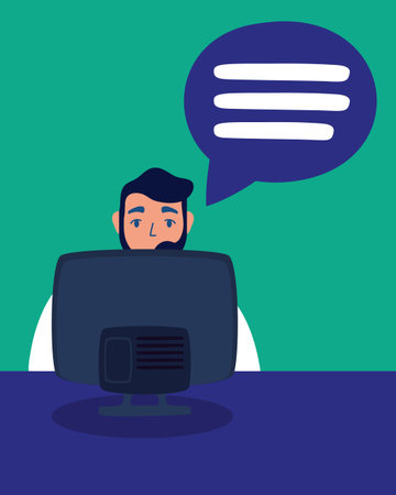 man technology with desktop character vector illustration designのイラスト素材