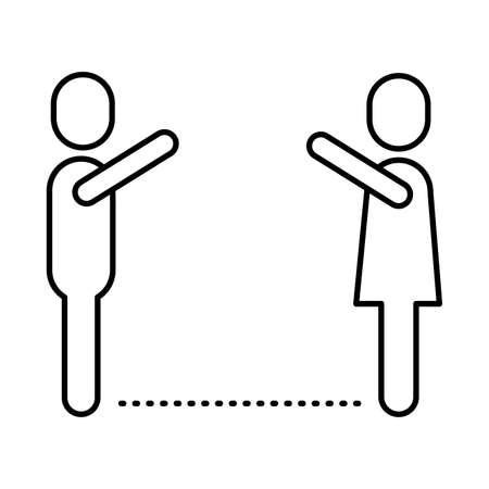 couple humans silhouettes distance social line style icon vector illustration designのイラスト素材
