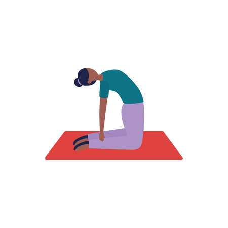 Woman doing yoga at mat design, Gym sport bodybuilding healthy lifestyle activity cardio leisure and exercise theme Vector illustrationのイラスト素材