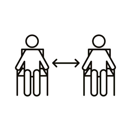 figures humans in chairs with arrows social distance line style vector illustration designのイラスト素材