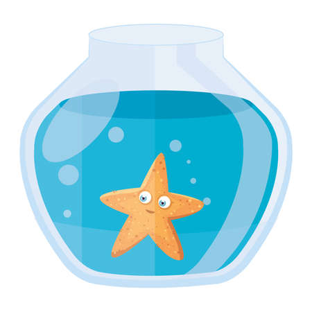 aquarium starfish with water, aquarium marine pet vector illustration designのイラスト素材