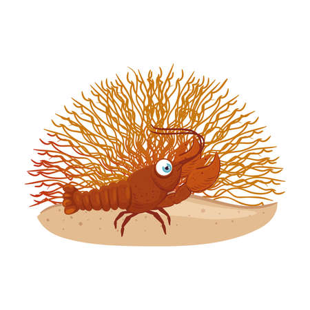 sea underwater life, lobster with coral on white background vector illustration designのイラスト素材