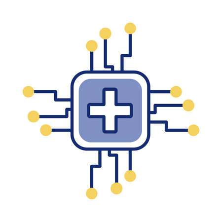 medical cross symbol in processor computer line style vector illustration designのイラスト素材