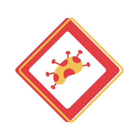 covid 19 particle caution signal flat style icon vector illustration designのイラスト素材