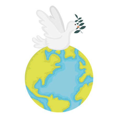 dove flying with olive branch and world planet vector illustration designのイラスト素材