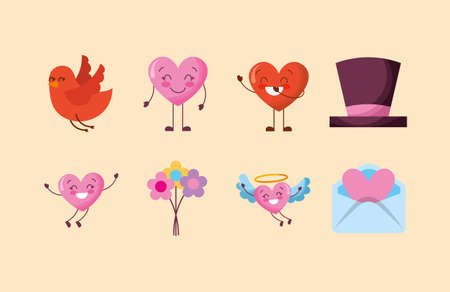 bundle of valentines day hearts characters vector illustration designのイラスト素材