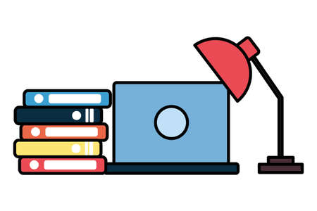 laptop books lamp office vector illustration designのイラスト素材