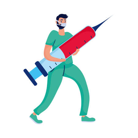 male doctor with injection character vector illustration designのイラスト素材