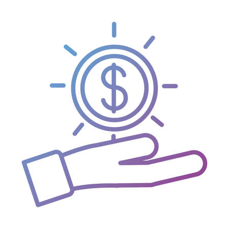 hand with coin money dollar payment online line degradient style vector illustration designのイラスト素材