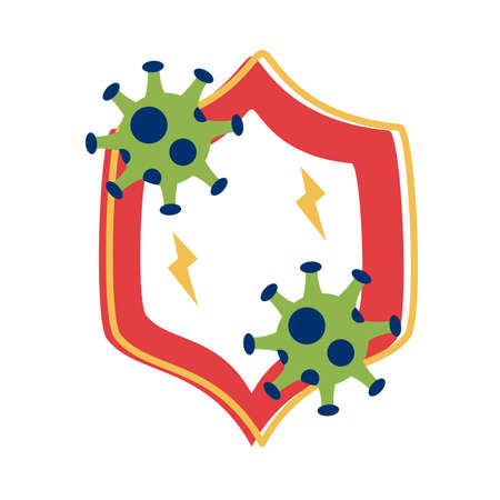 shield with covid 19 particles flat style illustration designのイラスト素材