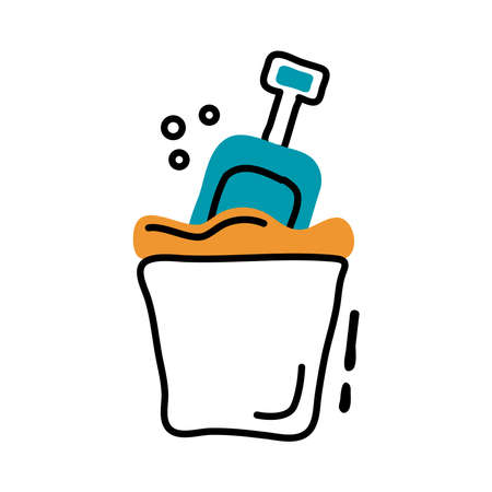 plastic shovel and bucket toy line and fill style icon illustration designのイラスト素材
