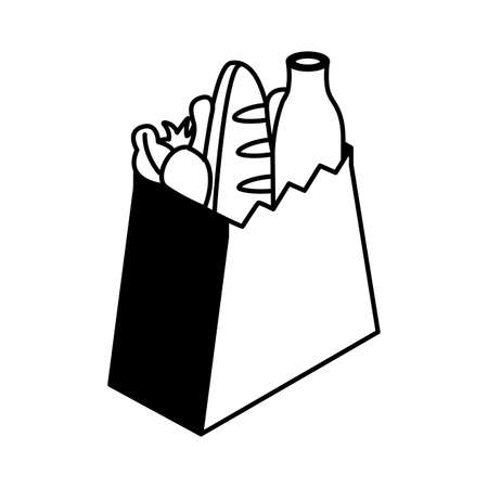 bread carrot and jar inside bag isometric style icon design of Shopping commerce and market theme Vector illustrationのイラスト素材