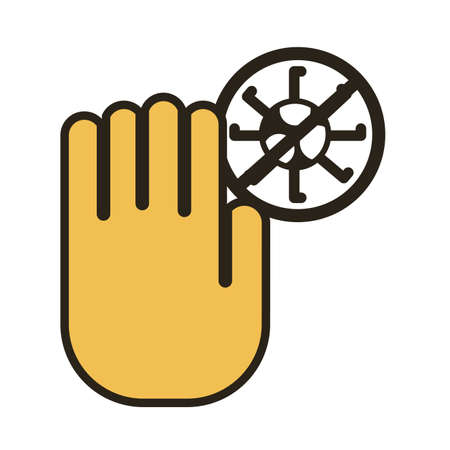 hand with covid19 virus particles line duo color style vector illustration designのイラスト素材