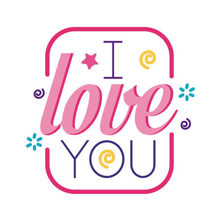 I love you text inside frame flat style icon design of Passion and romantic theme Vector illustrationのイラスト素材
