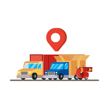 trucks and motorcycle delivery service vector illustration designのイラスト素材