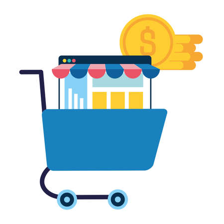 shopping cart with coins isolated icon vector illustration designのイラスト素材