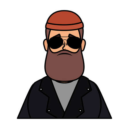 motorcyclist man with beard avatar character vector illustration designのイラスト素材