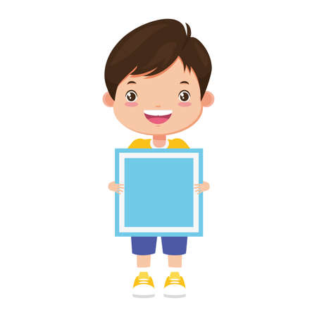 happy boy holding cube kids zone vector illustrationのイラスト素材