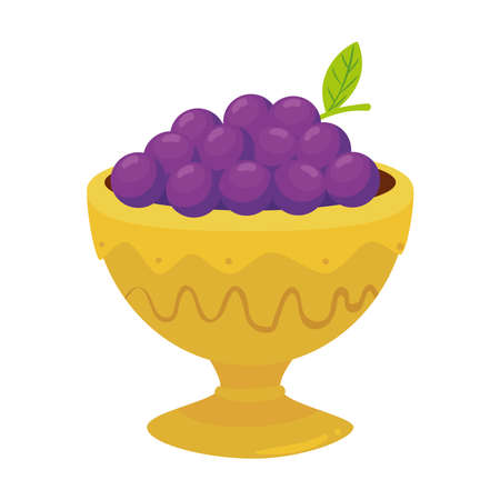 golden arabian pot with grapes, arabic culture heritage on white background vector illustration designのイラスト素材