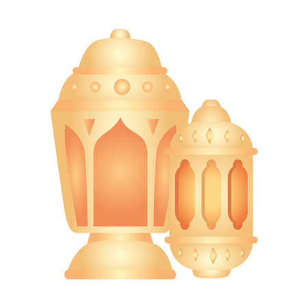 ramadan kareem lanterns, golden lanterns on white background vector illustration designのイラスト素材