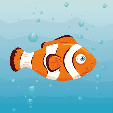 clownfish marine animal in ocean, seaworld dweller, cute underwater creature, undersea fauna vector illustration designのイラスト素材