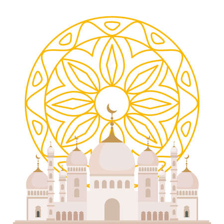 elegant ornament, round mandala golden with mosque vector illustration designのイラスト素材