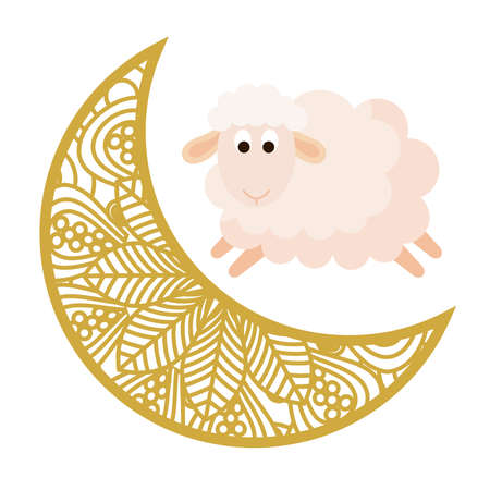 eid celebration ornament on white background, moon with sheep vector illustration designのイラスト素材