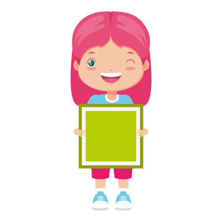 girl happy holding cube kids zone vector illustrationのイラスト素材