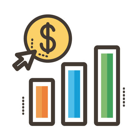coin dollar with statistics bars line and fill style vector illustration designのイラスト素材