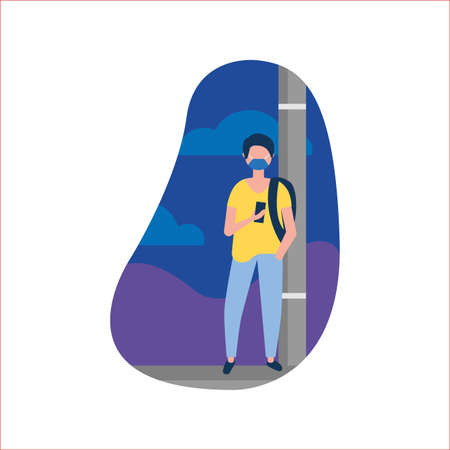 man with mask with lamppost design of medical care and covid 19 virus theme Vector illustrationのイラスト素材
