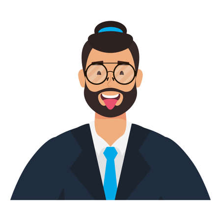 young man with beard and hat character vector illustration designのイラスト素材
