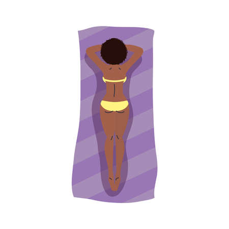 Girl cartoon with bikini on towel design, Summer vacation tropical and relaxation theme Vector illustrationのイラスト素材