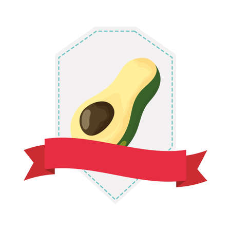 avocado fresh vegetable with ribbon frame vector illustration designのイラスト素材