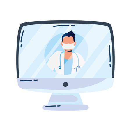 professional doctor with stethoscope in desktop vector illustration designのイラスト素材