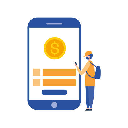 man avatar with mask smartphone and coin of Online payments money and ecommerce theme Vector illustrationのイラスト素材