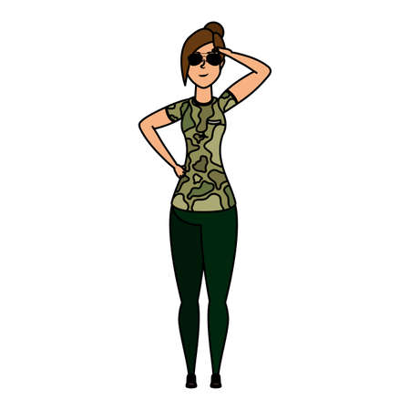 young woman with military clothes character vector illustration designのイラスト素材
