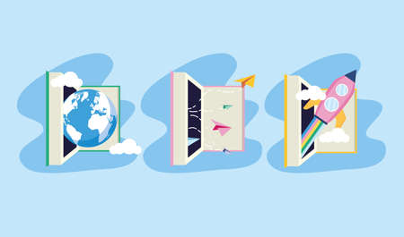 world book day textbooks literature knowledge vector illustrationのイラスト素材