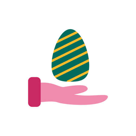 hand lifting easter egg painted flat style vector illustration designのイラスト素材