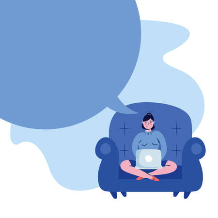 Woman with laptop on chair design of Work from home theme Vector illustrationのイラスト素材