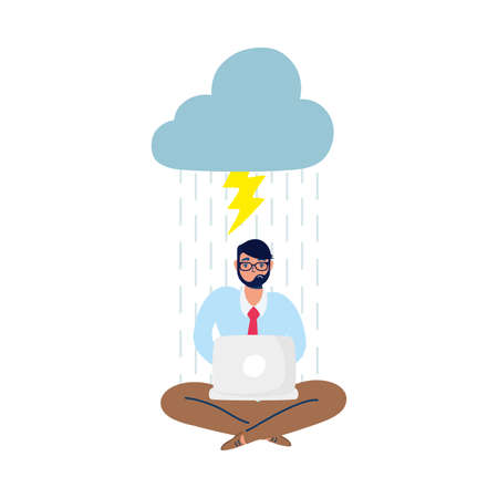 elegant business man with lotus position and cloud storm vector illustration designのイラスト素材